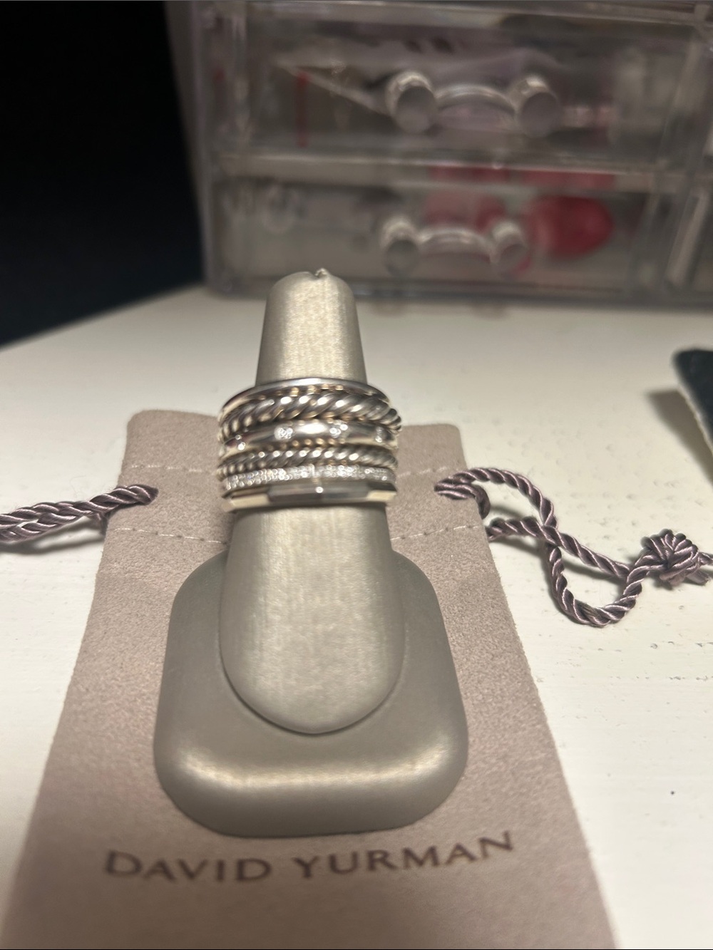 David Yurman Sterling Silver Multi-Row Diamond Stax Ring - Picture 3 of 6